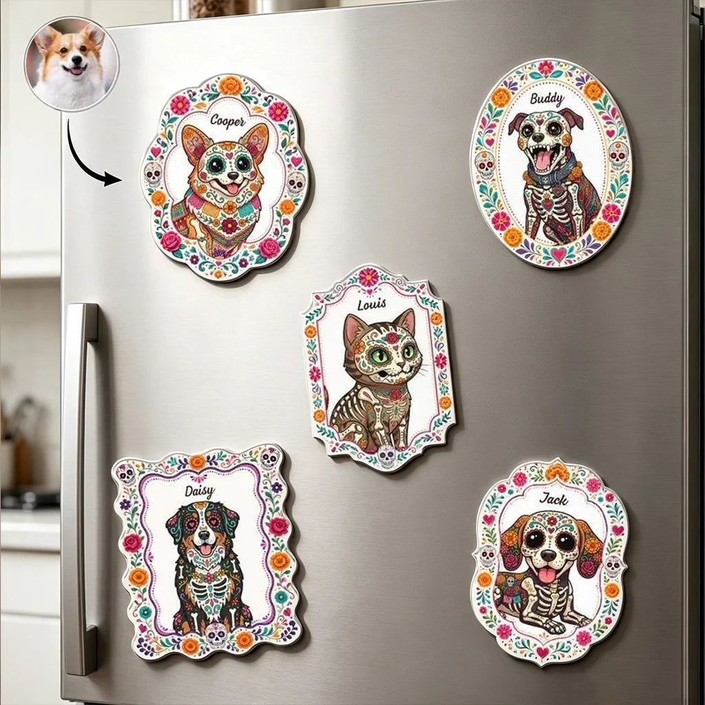 Personalized Acrylic Magnet with Hispanic Floral Pet Art, Unique Gift for Dog & Cat Lovers