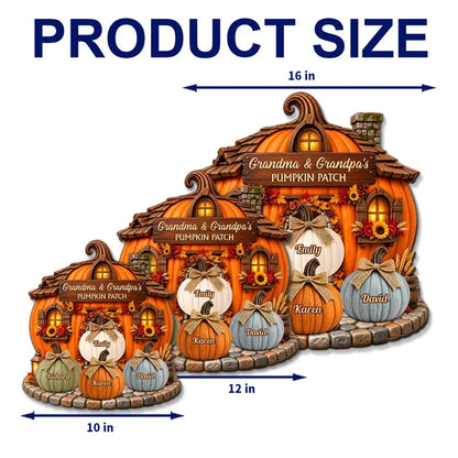Whimsical Pumpkin Cottage Wooden Sign, Personalized Family Fall Decor, Creative Gift for Grandma & Grandpa