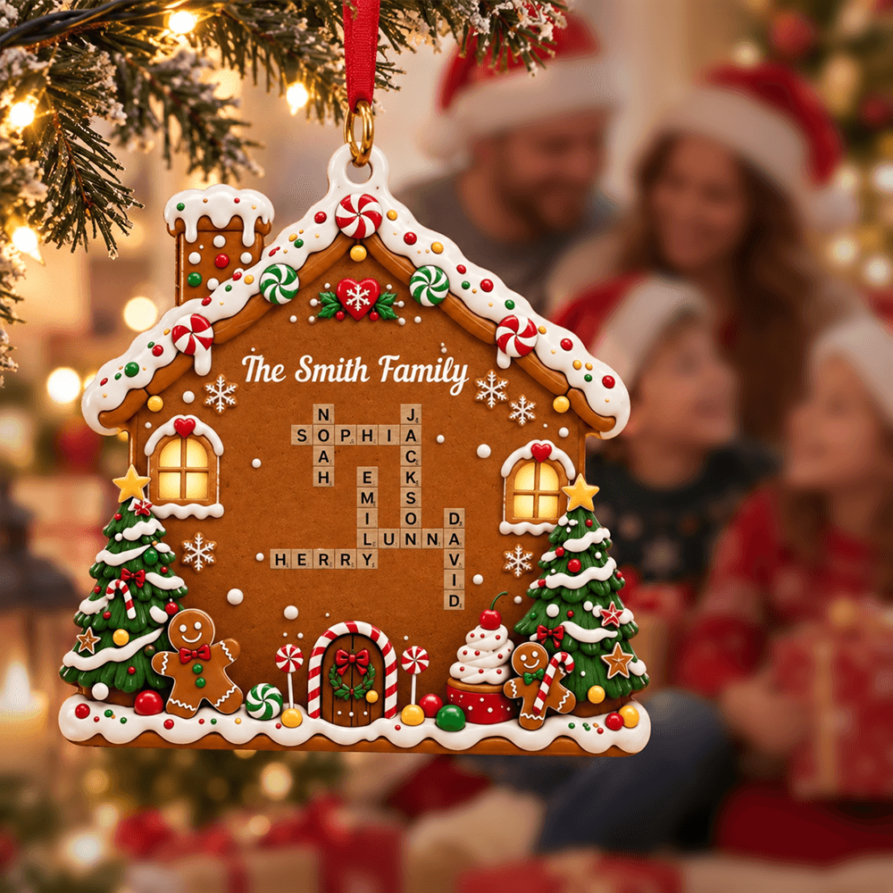 2-Layer Wooden Ornament, Personalized Family Word Puzzle in a Gingerbread House, Creative Christmas Keepsake Gift