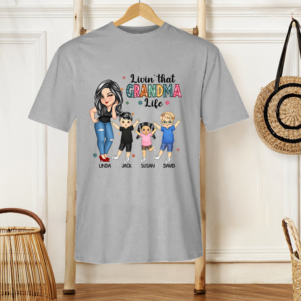 "Living That Grandma Life" - Personalized Cartoon Graphic T-Shirt, Perfect Gift for Grandma, Mom, Nana, Gigi - Mother's Day or Birthday Present