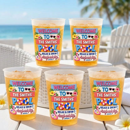 Personalized Frosted Plastic Cup With Tropical Pool Design, Unique Gift For Family Hosts