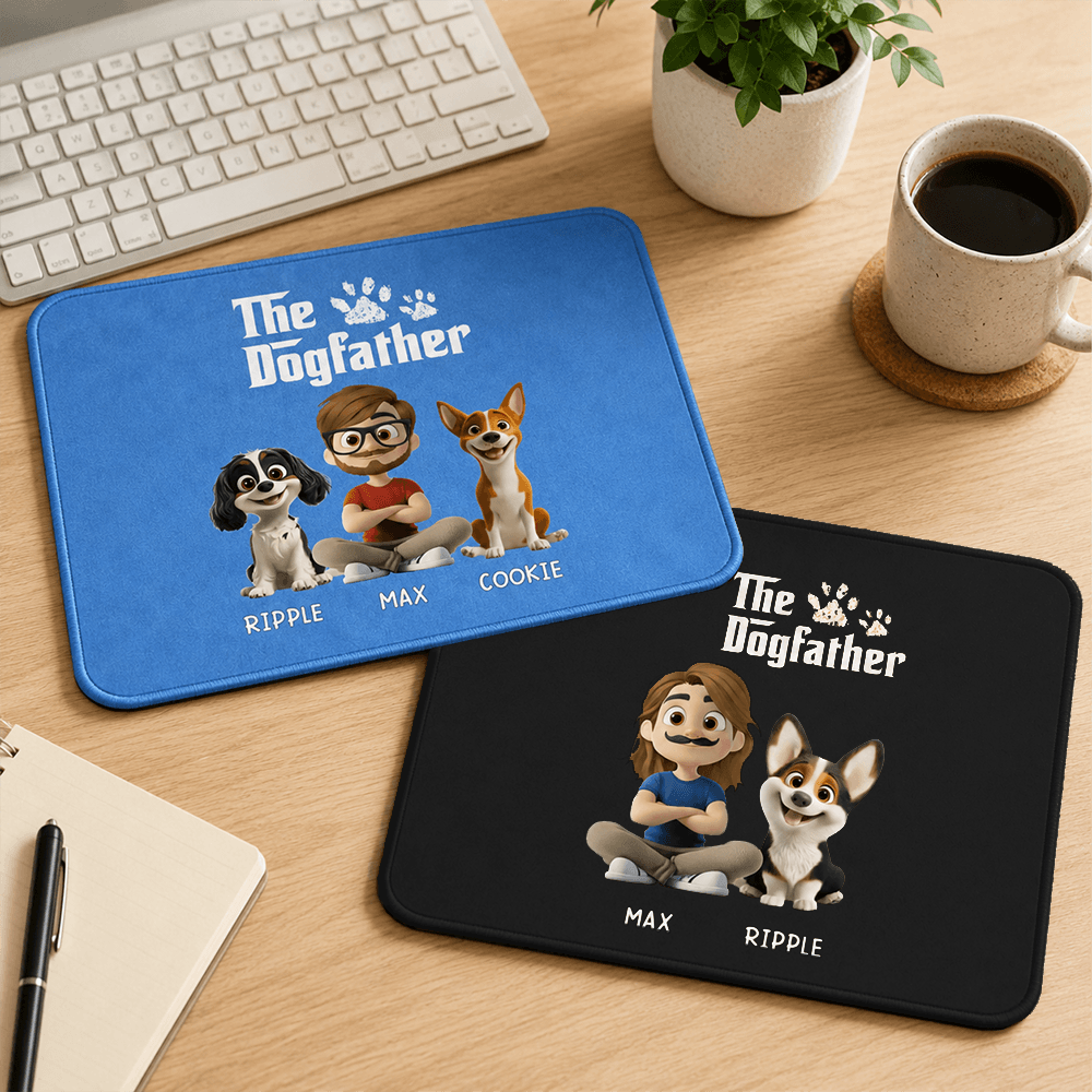 Custom Dogfather Gift Set, Personalized Dog Lover Mouse Pad & Hat with Your Name and Pet Portrait, Funny Gift for Dog Dads