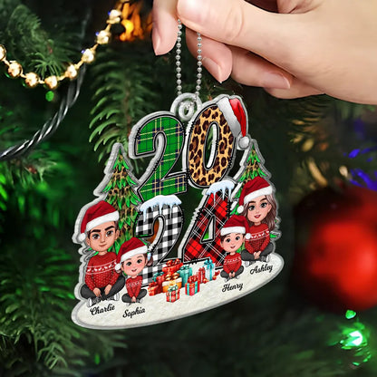 Christmas Family Sitting 2024 Stacked Pattern Personalized Ornament or Keychain or Plaque or Poster