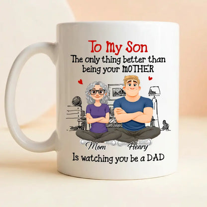 Personalized Ceramic Mug for Son, Custom Cute Mom and Son Illustration, Daily Coffee Gift That Hits the Heart
