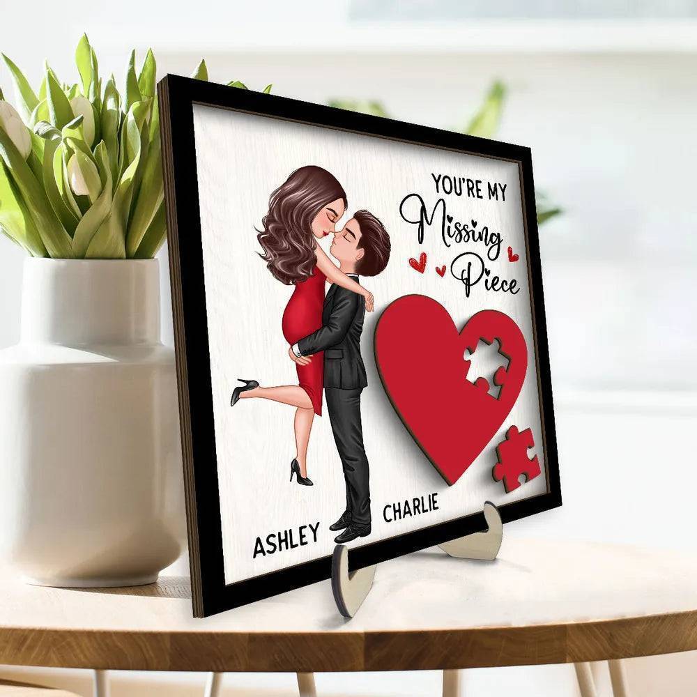 Personalized Couple Missing Piece Wooden Plaque with Red Heart for Valentine's Day Gift1