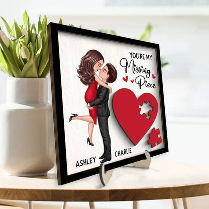 Personalized Couple Missing Piece Wooden Plaque with Red Heart for Valentine's Day Gift1