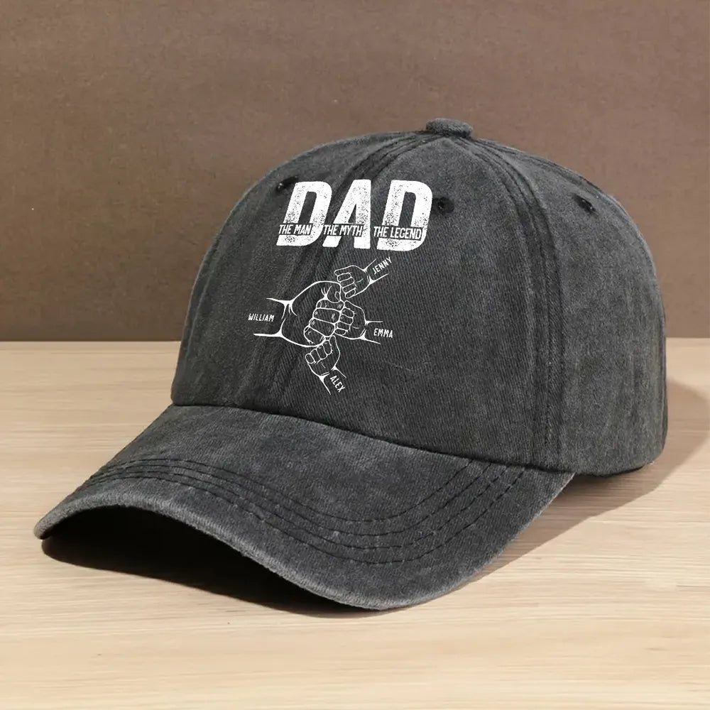 Personalized Washed Denim Baseball Cap with Dad The Man The Myth The Legend, Casual Everyday Wear, Unique Gift for Dad