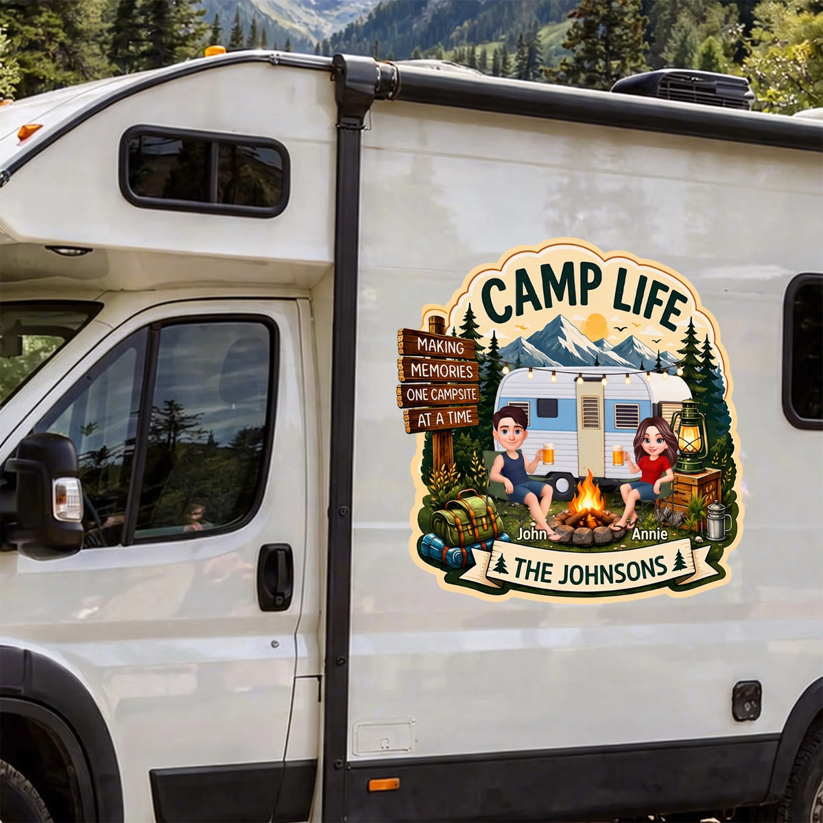 Personalized Camp Life RV Decal, Custom Couple & Family Camper Sticker, Camping Memories Gift