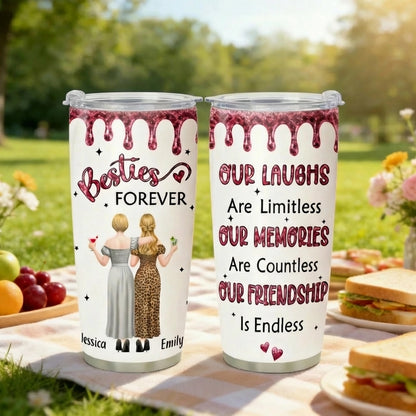 Our Friendship Is Endless Insulated Travel Tumbler, Personalized Best Friend Gift with Pink Sparkle Quote Design for Daily Coffee and Travel