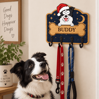 Personalized Dog Breed Key Holder, Custom Christmas Dog Key Rack with Name, Wooden Leash Holder Wall Decor, Perfect Gift for Dog Lovers
