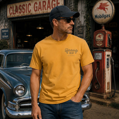 Personalized Classic Car Dual-Sided T-Shirt, Custom Photo Tee for Dad or Husband, Vintage Car Lover Gift