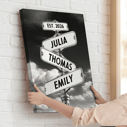 Custom Signpost Names Poster with Bright Blue Sky Vibe, Meaningful Family Memorabilia Gift for Mom