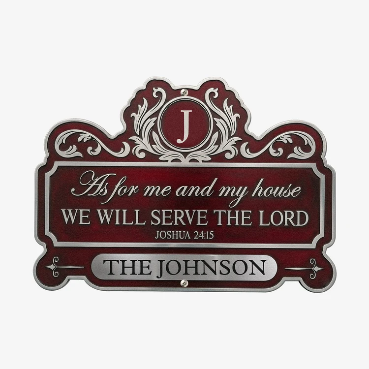 We'll Serve the Lord Personalized Shaped Metal Sign, Rustic Faith Decor, Creative Gift for a Christian Family