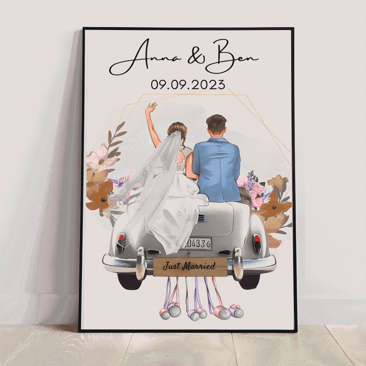 Newlyweds' Blissful Journey - 'Just Married' Personalized Poster or Canvas with Wedding Date