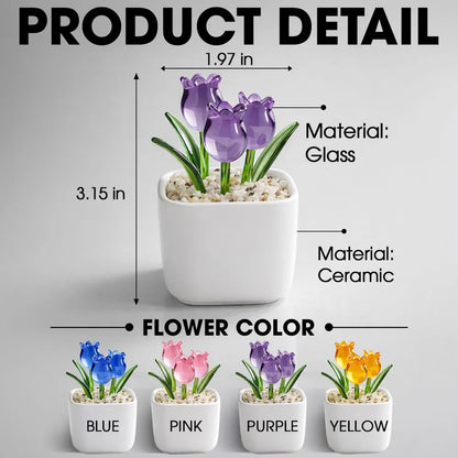 Personalized Square Glass Planter with Pink & Purple Tulips, Unique Gift for Side by Side Friends