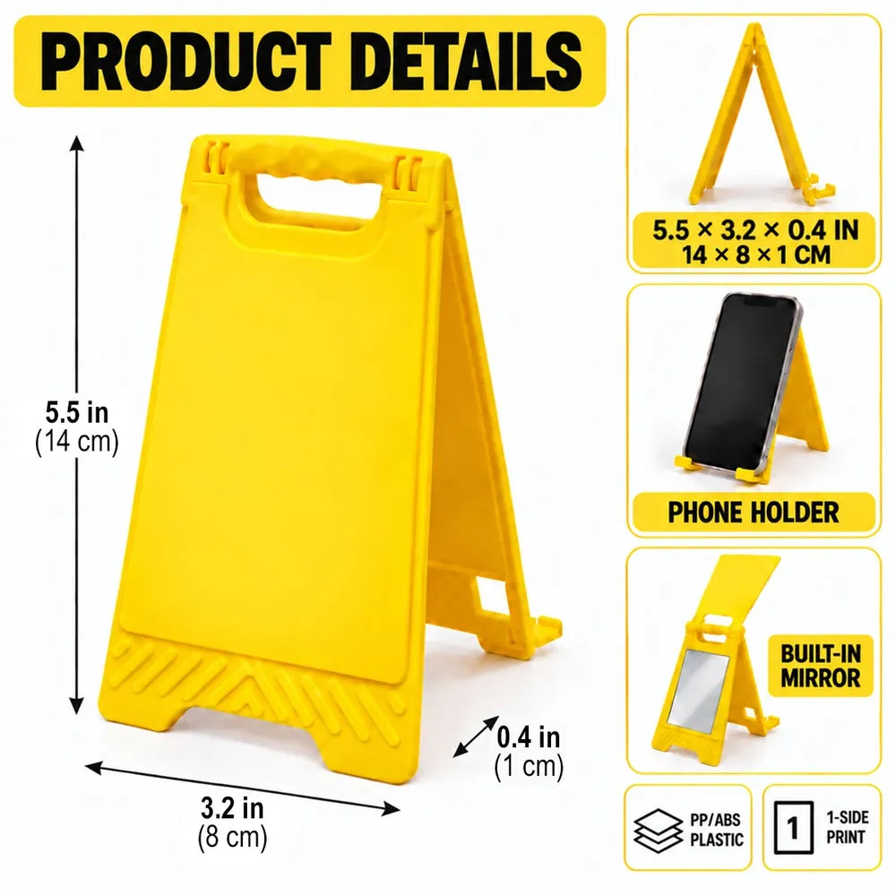 Personalized Warning Sign Phone Stand, Bold Yellow Office Desk Decor, Creative Gift for Coworker