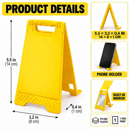 Personalized Warning Sign Phone Stand, Bold Yellow Office Desk Decor, Creative Gift for Coworker