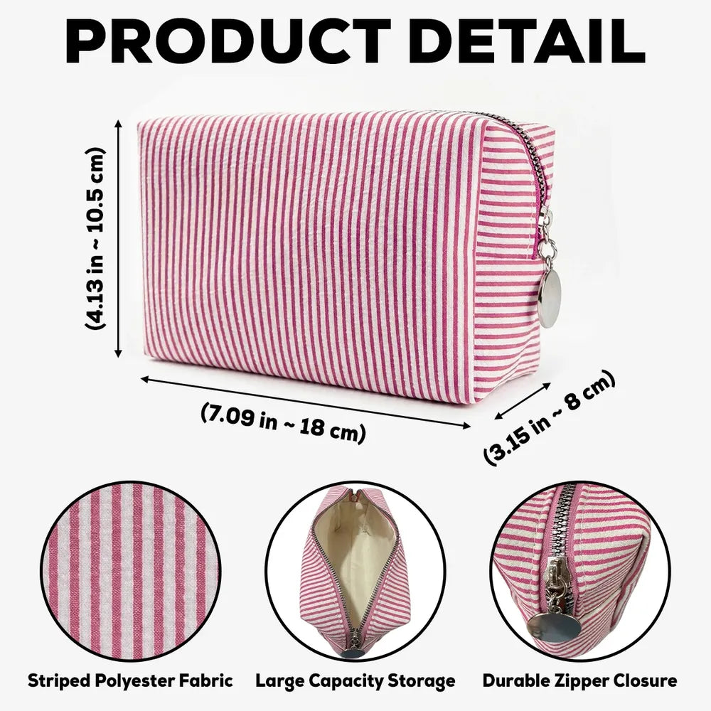 Personalized Stripes Makeup Bag with Daisy Design, Unique Gift for Beauty Lover and Travel Storage
