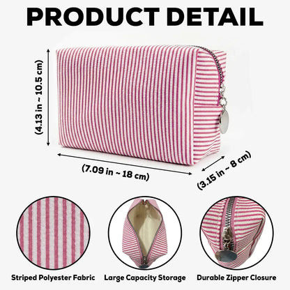 Personalized Stripes Makeup Bag with Daisy Design, Unique Gift for Beauty Lover and Travel Storage