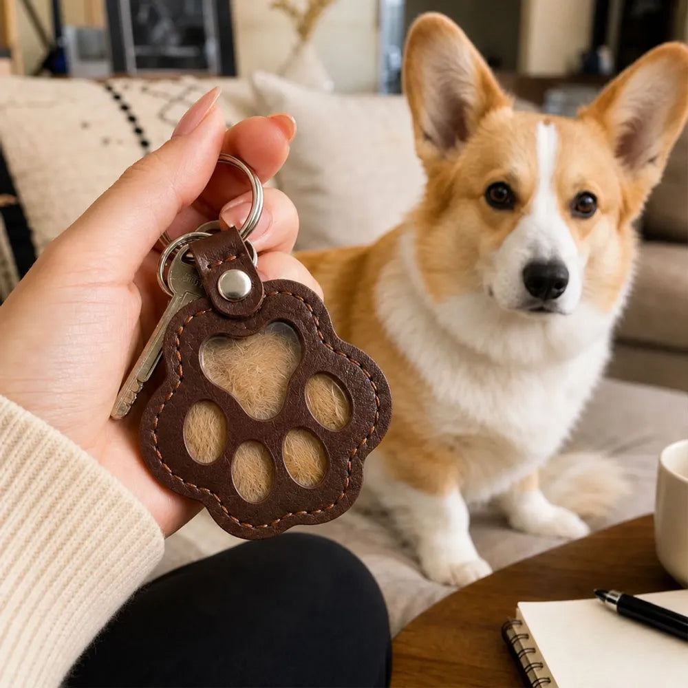 Leather Pet Fur Keepsake Keychain, Personalized Once by My Side Memorial, Creative Sympathy Gift for Pet Owners