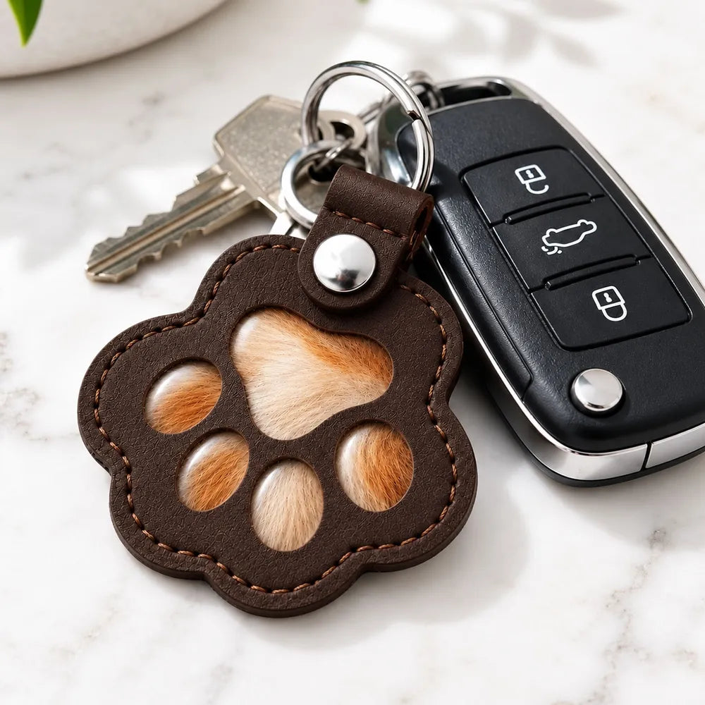 Leather Pet Fur Keepsake Keychain, Personalized Once by My Side Memorial, Creative Sympathy Gift for Pet Owners
