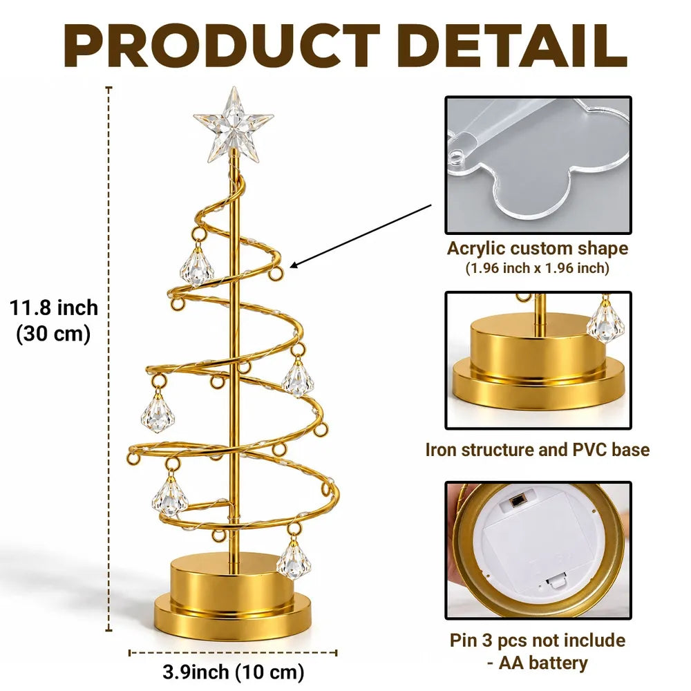 Personalized Spiral Christmas Tree Table Lamp, Warm Gold Family Display, Unique Christmas Gift for Family