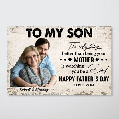 Personalized Father's Day Poster, To My Son Quote With Custom Photo, Heartfelt Gift From Mom For Son