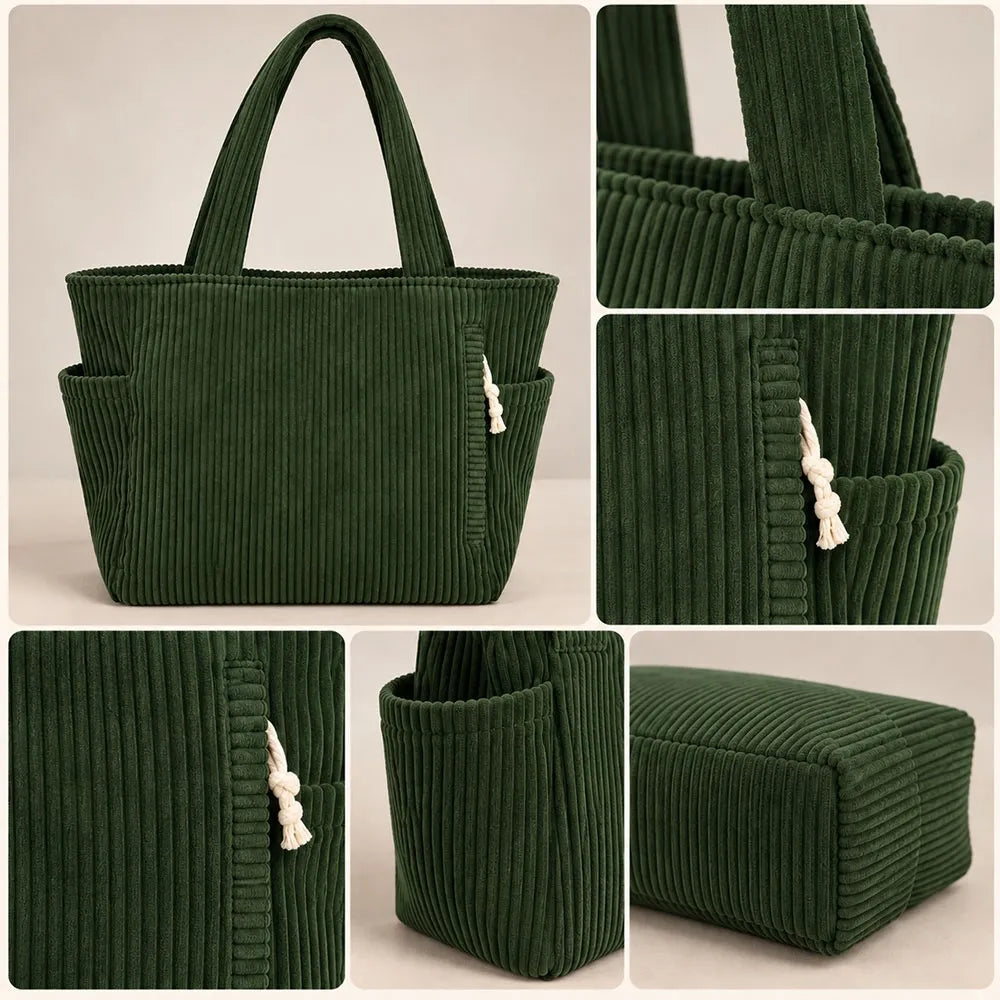 Personalized Corduroy Side Pocket Tote, Floral Sewing Machine Design, Unique Gift for Sewing Lovers