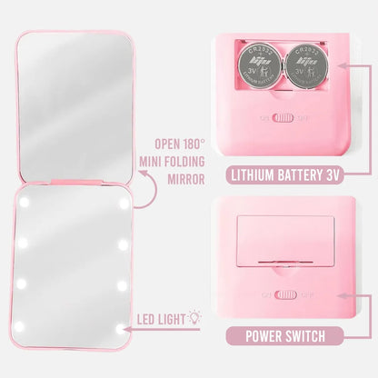 Personalized LED Pocket Mirror, Floral Design for Makeup Touch-Ups at a Sunny Cafe, Unique Gift for Her