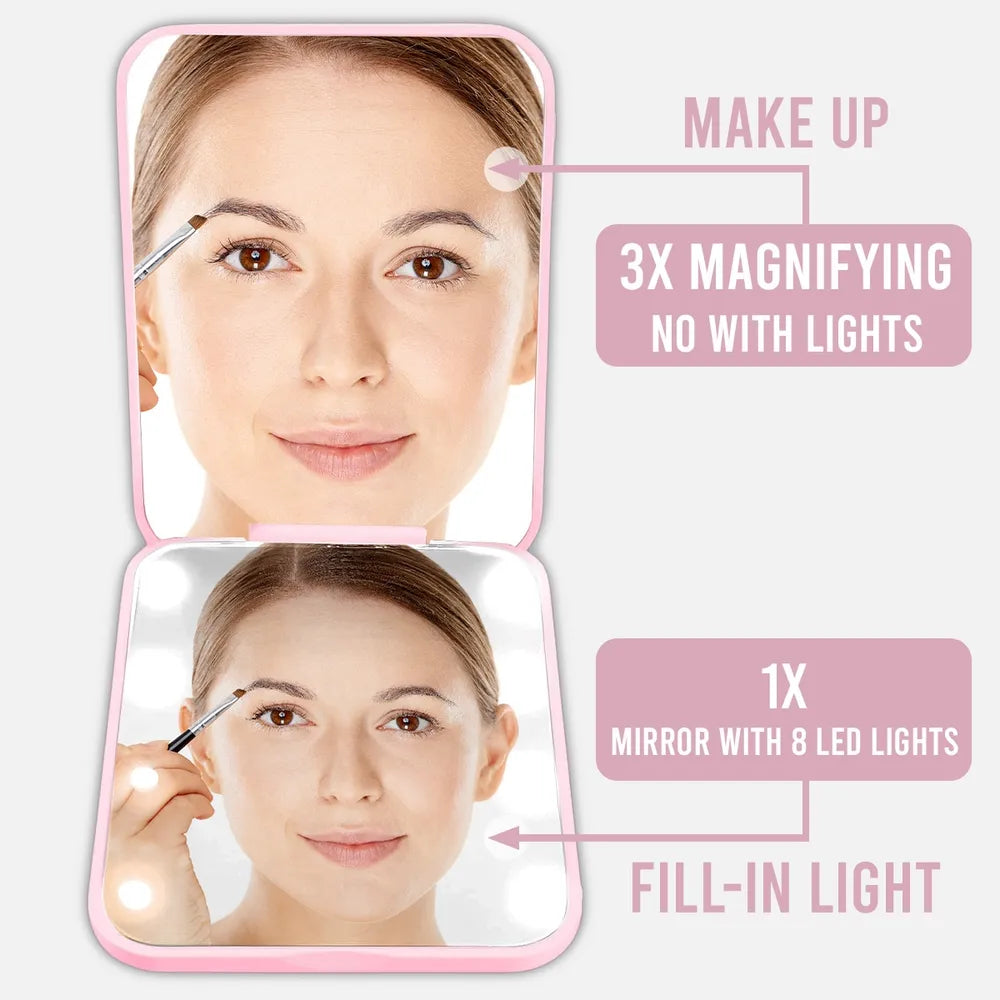 Personalized LED Pocket Mirror, Floral Design for Makeup Touch-Ups at a Sunny Cafe, Unique Gift for Her