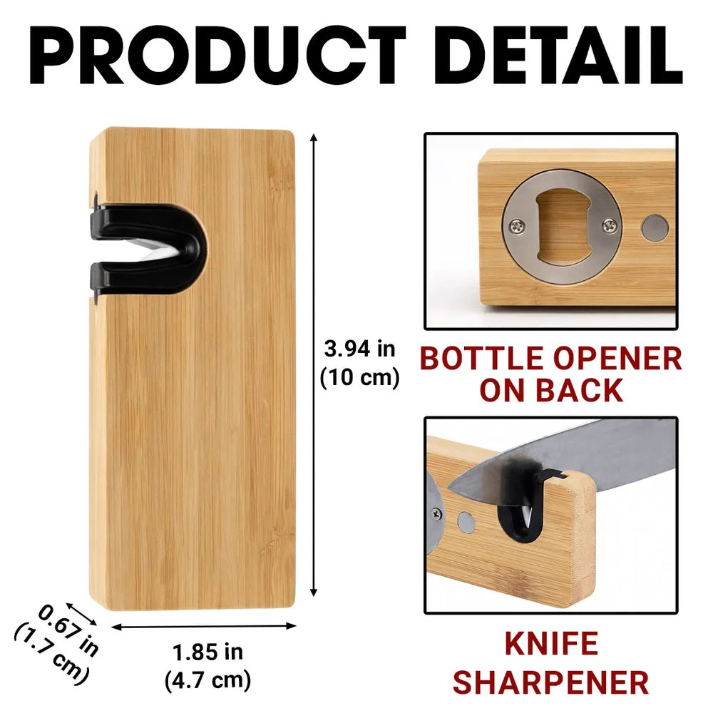 Custom Wooden Bottle Opener Sharpener with Hands Illustration, Creative Gift for Dad with Heart
