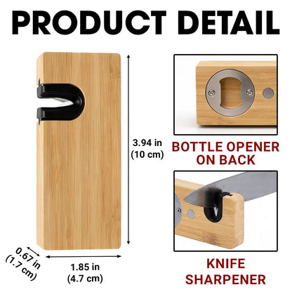 Custom Wooden Bottle Opener Sharpener with Hands Illustration, Creative Gift for Dad with Heart