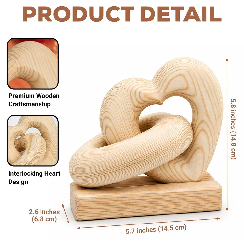 Personalized Heart Sculpture With Base, Intertwined Hearts in Warm Neutral Style, Unique Gift for Couples