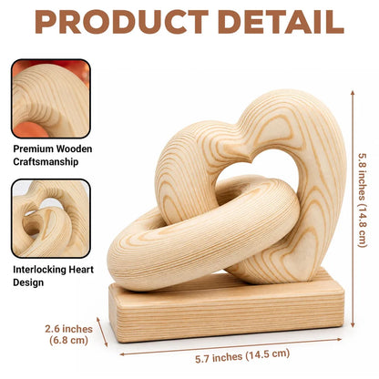 Personalized Heart Sculpture With Base, Intertwined Hearts in Warm Neutral Style, Unique Gift for Couples