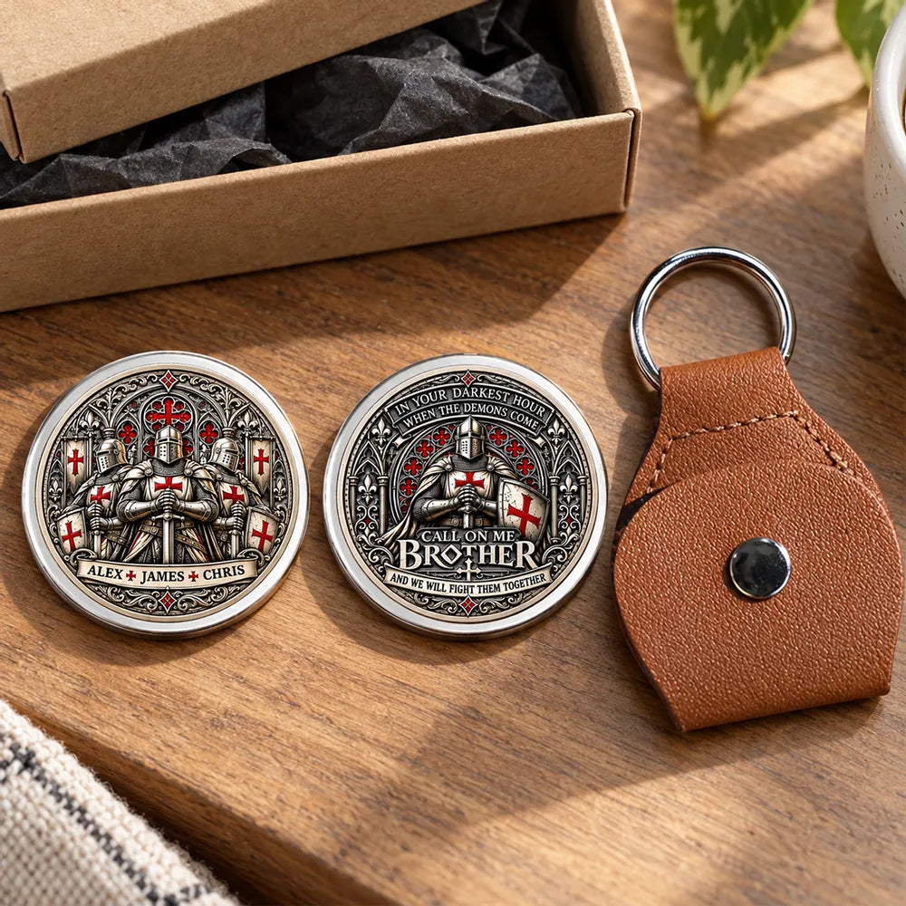 Personalized Pocket Hug with Medieval Knights Standing Together, Unique Keepsake Gift for Brother