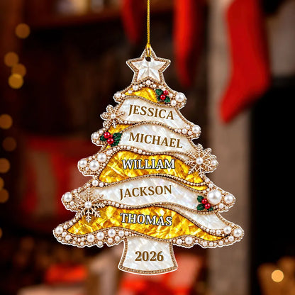Personalized Acrylic Ornament, Jeweled Green Christmas Tree Design, Unique Family Gift and Festive Decor