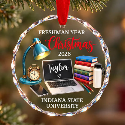 Personalized Crystal Ornament, Freshman Year Christmas Study Desk Keepsake, Unique Gift for College Student