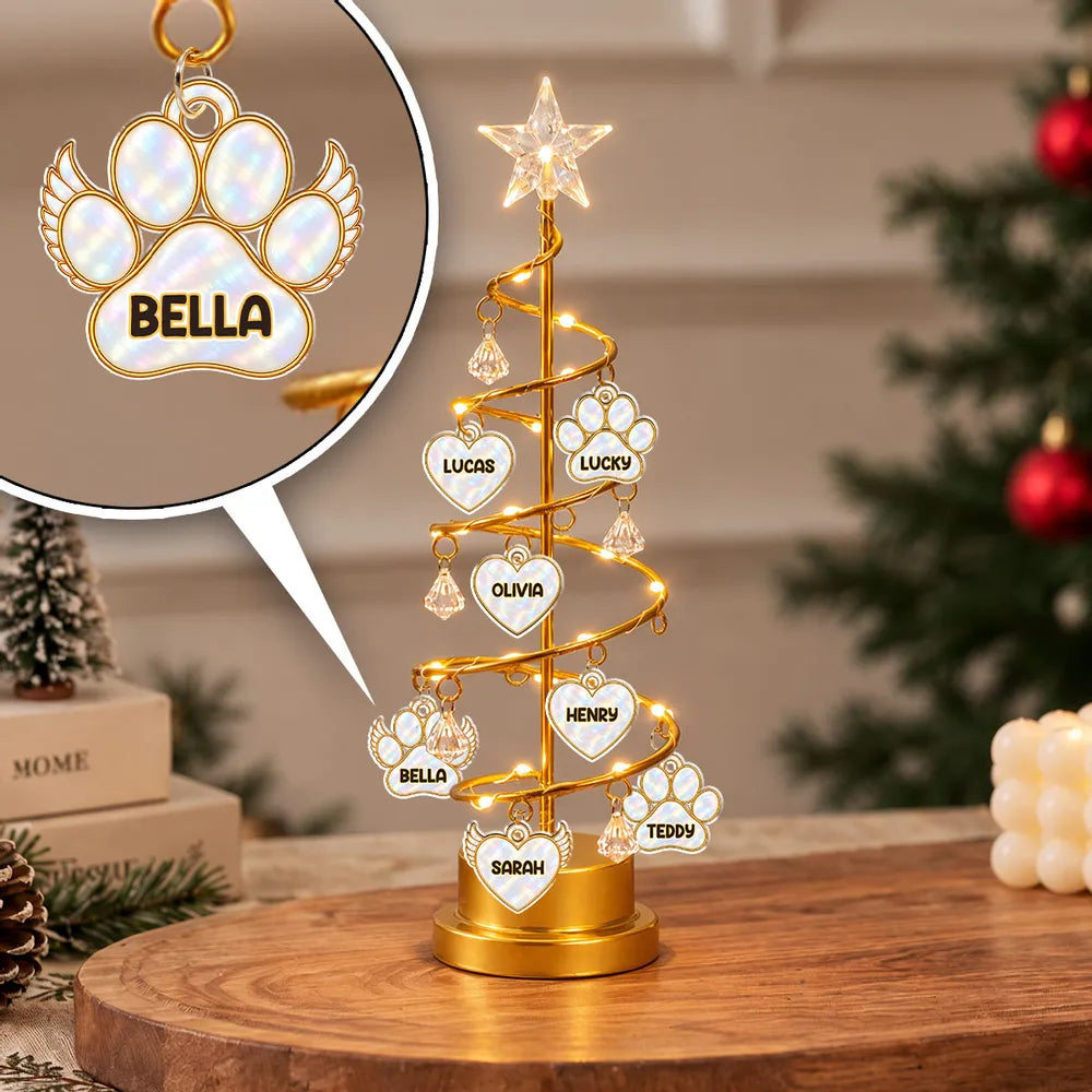 Personalized Spiral Christmas Tree Table Lamp, Warm Gold Heart Display, Unique Family Gift