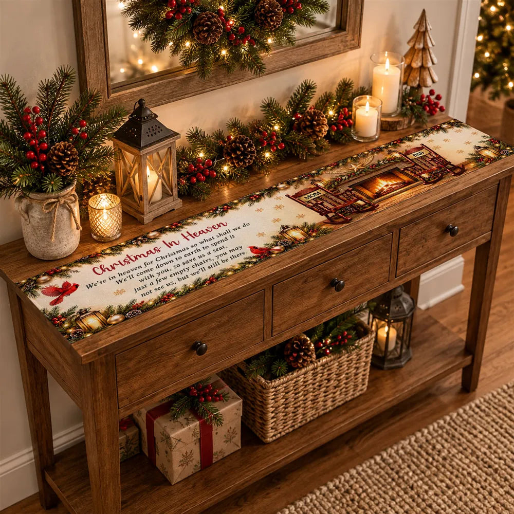 Personalized Table Runner, Warm Vintage Empty Chairs by Fireplace, Creative Remembrance Gift for Family