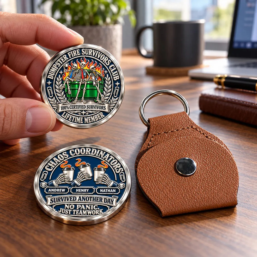 Personalized Pocket Hug, Survived Another Day Skeleton Teamwork Scene, Creative Gift for a Work Friend