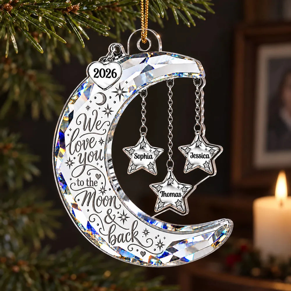 Personalized Moon & Stars Acrylic Ornament for Christmas Tree, Unique Grandkids Gift for Grandma