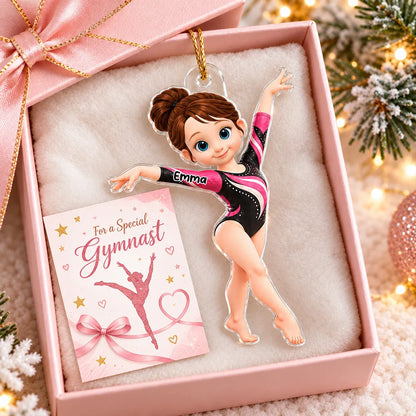 Personalized Acrylic Ornament, Graceful Cartoon Gymnast Pose, Unique Christmas Gift for Daughter