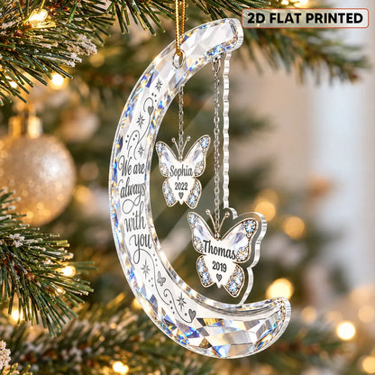 Personalized Acrylic Ornament, Crescent Moon and Butterfly Memorial for Evergreen Display, Unique Sympathy Gift