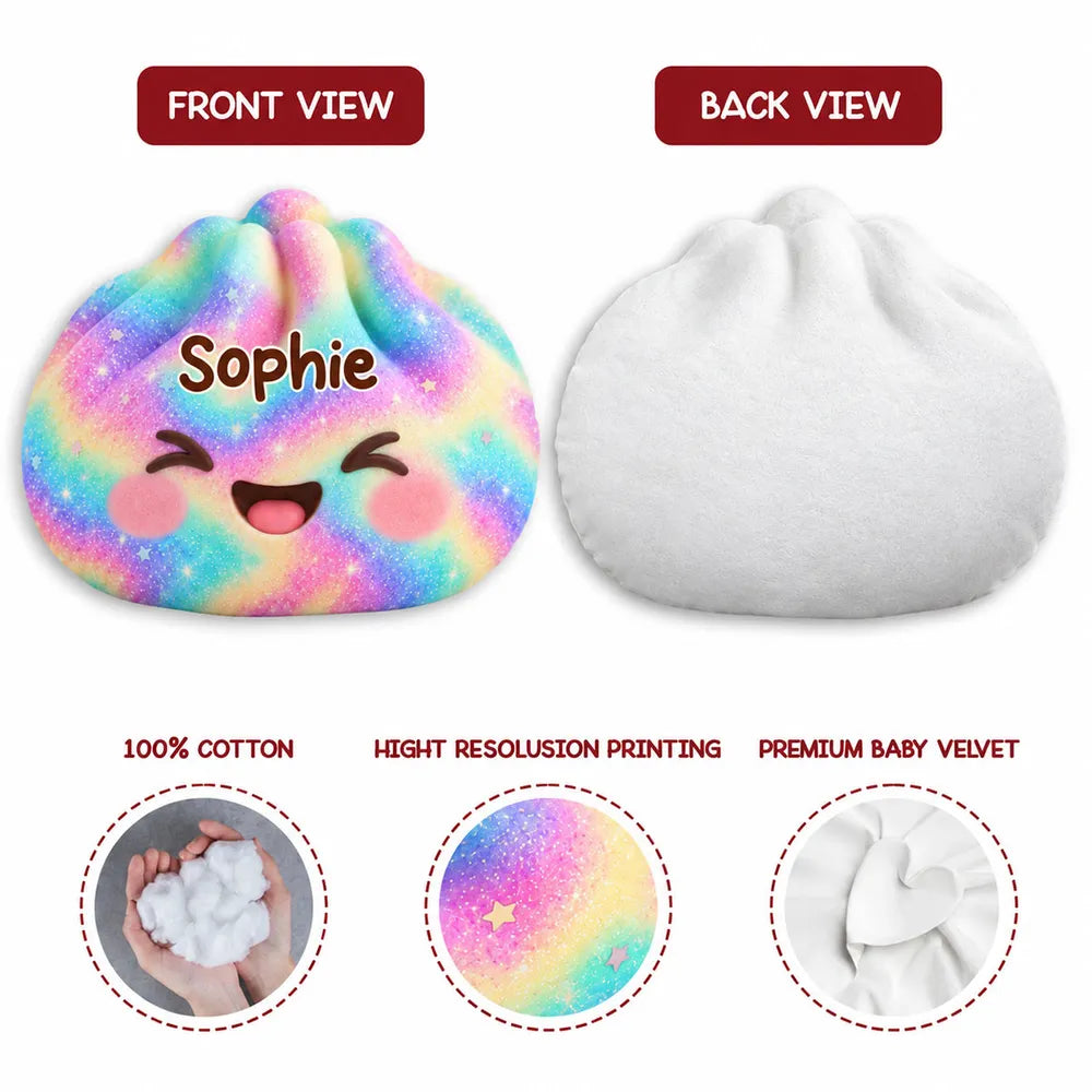 Personalized Rainbow Shaped Pillow, Cute Smiling Character Hugged by a Child, Unique Gift for Kids