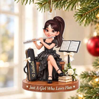 Personalized Acrylic Ornament, Cute Girl Playing Flute on a Christmas Tree, Unique Gift for Daughter or Granddaughter