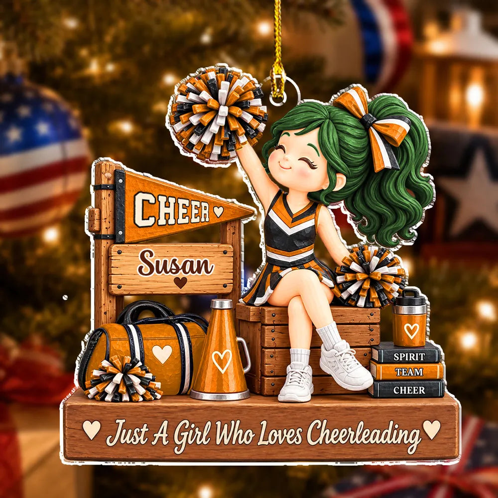 Personalized Acrylic Ornament, Cheerleader with Pom Poms, Festive Tree Decor, Unique Gift for Cheer Fans