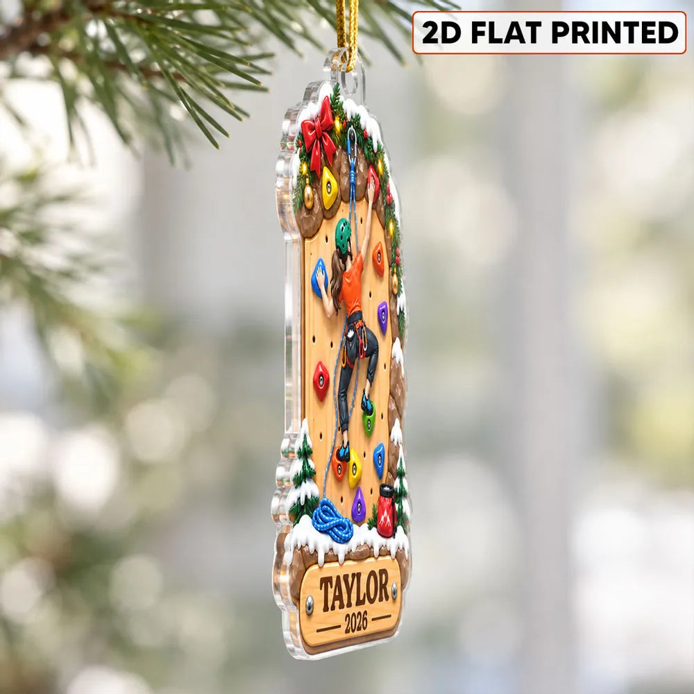 Personalized Acrylic Ornament, Rock Climber Scaling a Snowy Wall, Unique Christmas Gift for Kids