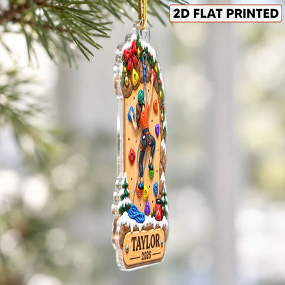 Personalized Acrylic Ornament, Rock Climber Scaling a Snowy Wall, Unique Christmas Gift for Kids