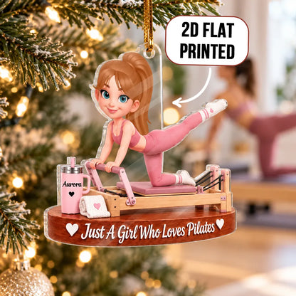 Personalized Acrylic Ornament, Pink Pilates Reformer Girl, Unique Christmas Gift for Wife, Daughter or Friend