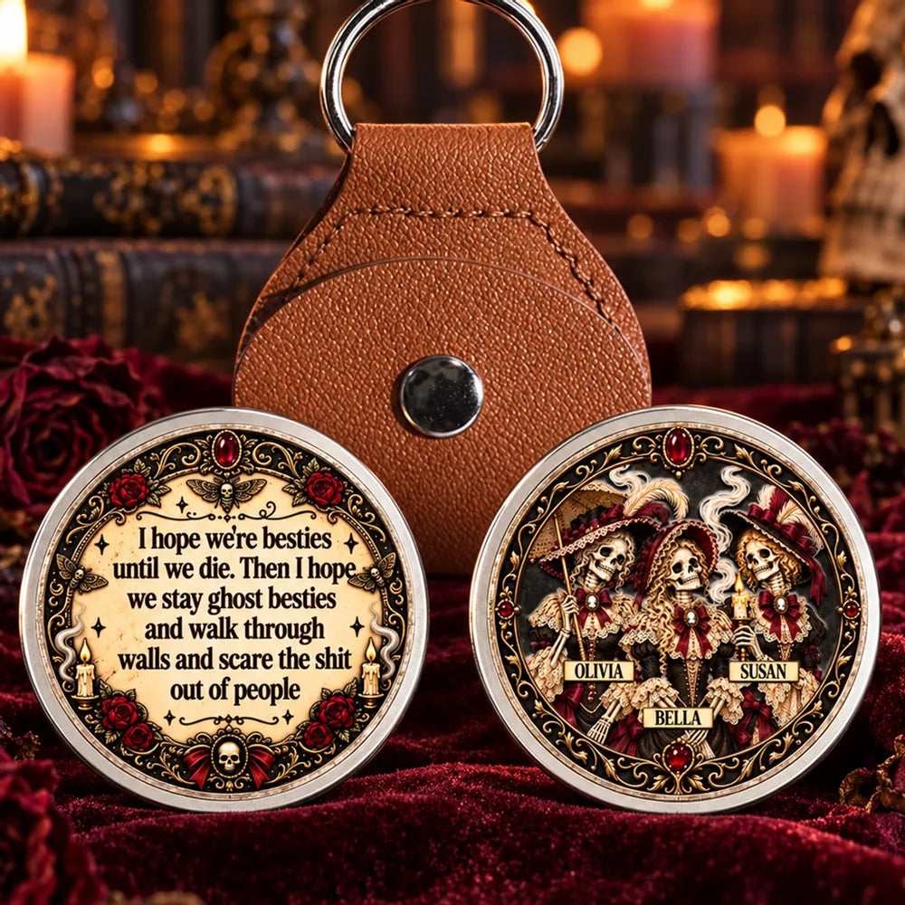 Personalized Pocket Hug with Gothic Skeleton Friends, Candlelit Art, Unique Gift for Best Friend
